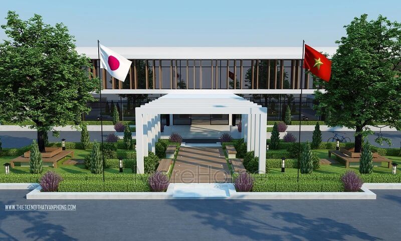 công ty
Cổng vào công ty Bình Minh được thiết kế theo dạng đơn giản, không phức tạp, mang lại một điểm nhấn cho không gian và đóng góp vào việc định hình đường đi, lối vào công ty.