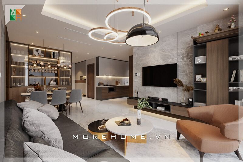 .
Hiện nay, xu hướng thiết kế là tạo ra không gian mở, kết nối giữa phòng khách, phòng bếp và phòng ăn bằng cách loại bỏ các bức tường ngăn cách. Điều này giúp các không gian sinh hoạt có sự liên kết tốt hơn, tạo sự thuận tiện trong việc sinh hoạt và giúp các thành viên trong gia đình gần nhau hơn.