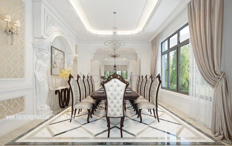 Nội thất gỗ tự nhiên được bố trí cẩn thận giúp tạo nên sự sang trọng và thoải mái, giúp cho gia chủ có một không gian sống thuận tiện hơn.